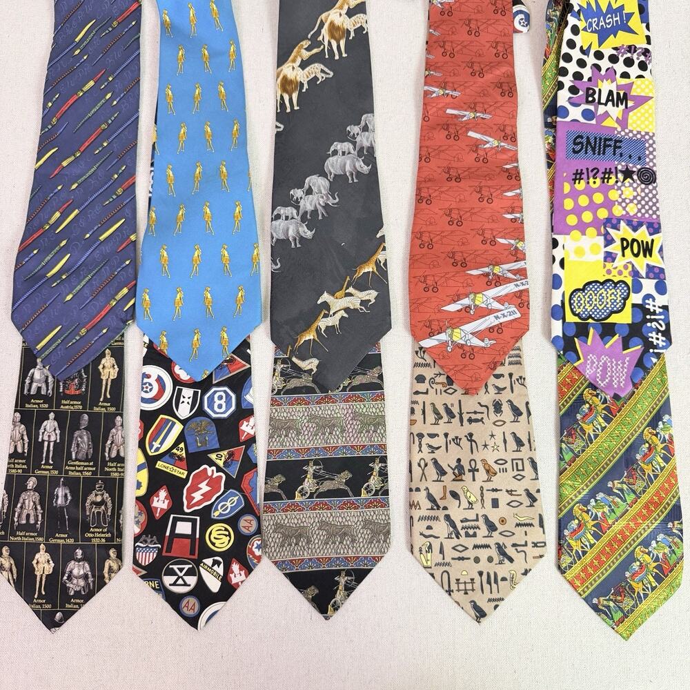 Vintage Mens Silk Tie 10pc Lot Novelty Museum Art Nerd Geek Eclectic Educational
